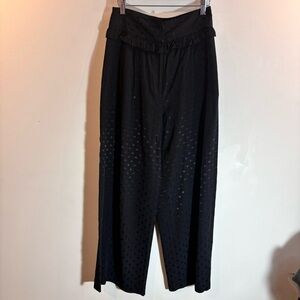 ZARA Sz M Tonal Polka Dot Ruffle At Waist Wide Leg Pockets Unlined Palazzo Pants